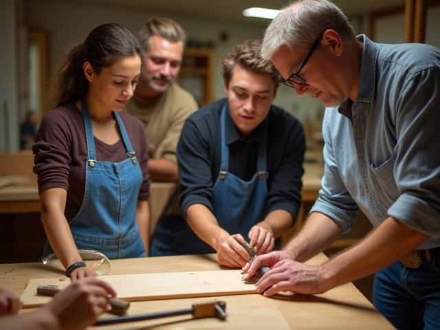 En gruppe kursdeltakere lytter til instruktør